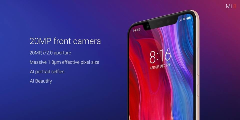 Smartphone Xiaomi Mi 8 front camera Android