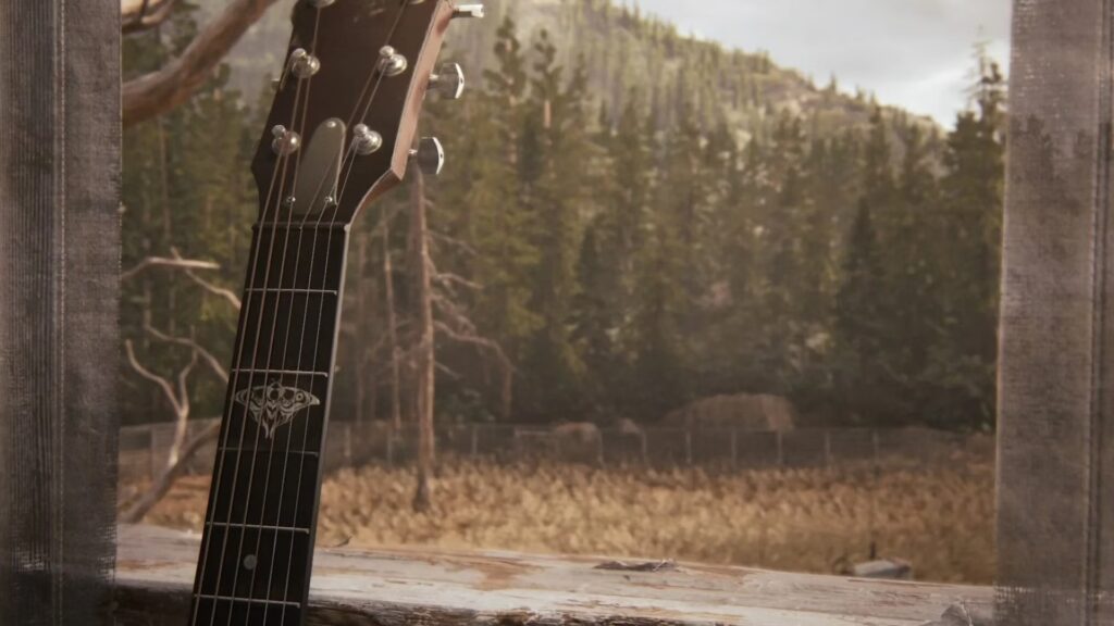 The Last of Us - Parte 2 | La finestra e la chitarra di Joel con Ellie in lontananza, finale del gioco