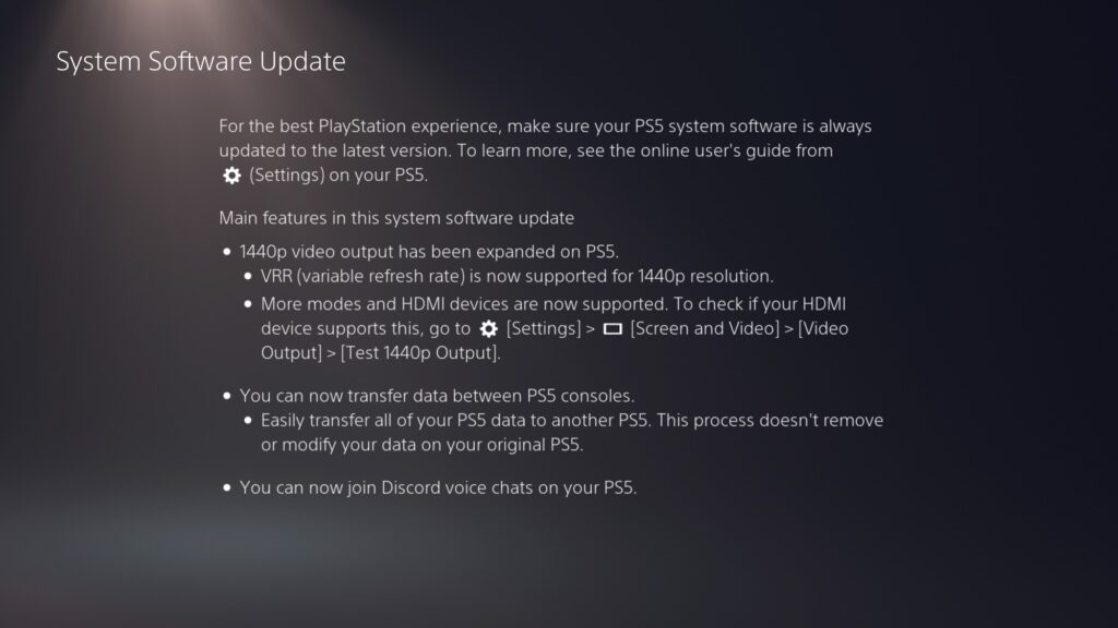Playstation 5 nuovo System Update